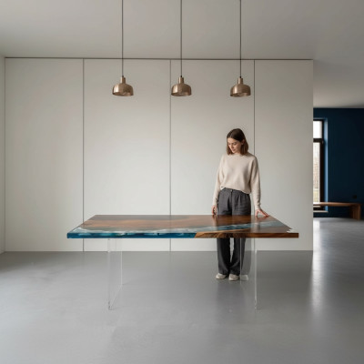 Tavolo d'oceano design in resina epossidica tavoli di lusso in legno per sala da pranzo