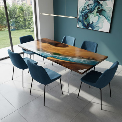 Tavolo d'oceano design in resina epossidica tavoli di lusso in legno per sala da pranzo