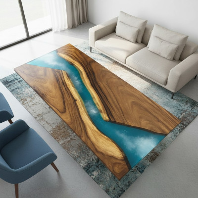 Tavolo di lusso in legno reale con resina epossidica Tavolo fluviale Nero Acqua Epossidico