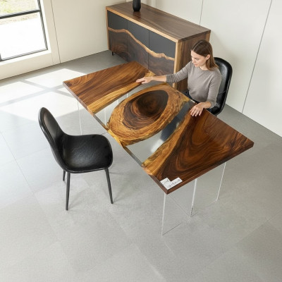 Legno Massiccio Mobili Tavolo da Pranzo Resina Epossidica Vera Resina Epossidica per Tavolo
