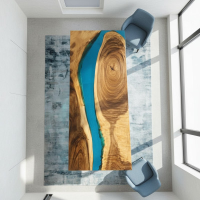 Legno autentico Tavolo con cascata d'acqua Resina epossidica Tavoli da pranzo in legno massello Epossidico