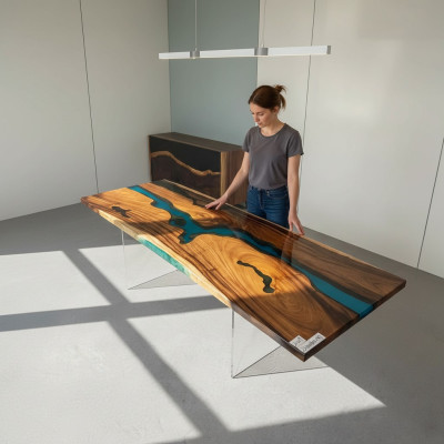 Tavolo da pranzo in resina epossidica vero legno arredamento massiccio decorazioni tavolo in resina ad effetto cascata