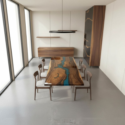 Tavolo da pranzo in resina epossidica vero legno arredamento massiccio decorazioni tavolo in resina ad effetto cascata