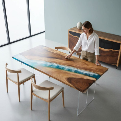 Tavoli Tavolo da pranzo Tavolo Design Moderno Mare Fiume Mobili 161x81 Epossidico