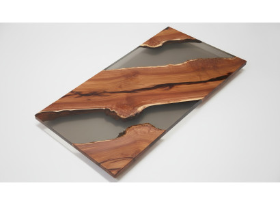 Tavolo da pranzo River Table in legno massiccio con decorazioni in resina epossidica.