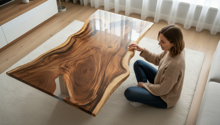 Tavolo da pranzo in resina epossidica River Table in legno massiccio vero 200x90