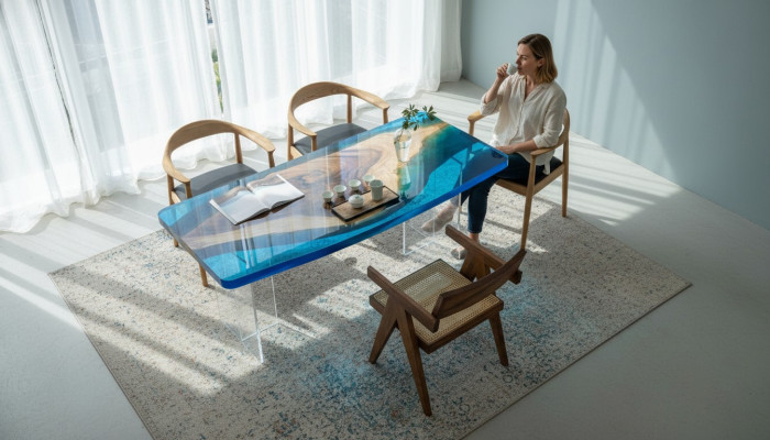 Tavolo da pranzo Blue River Table in legno massiccio 200x90 tavoli in resina epossidica nuovi
