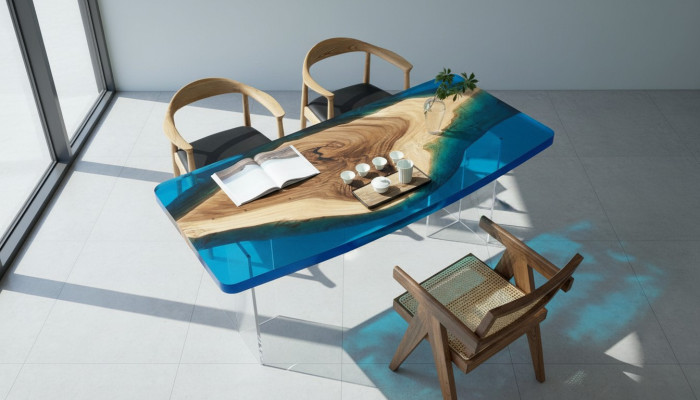 Tavolo da pranzo Blue River Table in legno massiccio 200x90 tavoli in resina epossidica nuovi