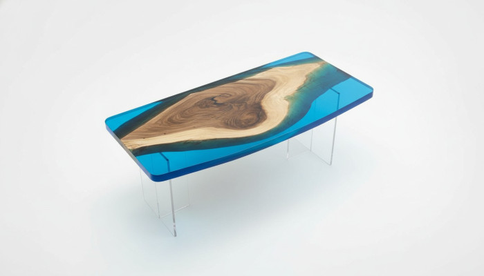 Tavolo da pranzo Blue River Table in legno massiccio 200x90 tavoli in resina epossidica nuovi
