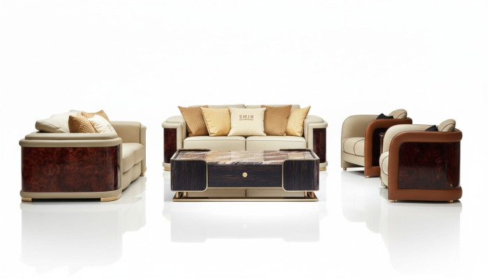 Soggiorno di lusso 5 pezzi Set divano in pelle Divano imbottito Sofa