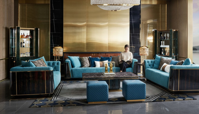 Mobili da soggiorno di lusso inclusi divano, set divano, tavolino da salotto, design.