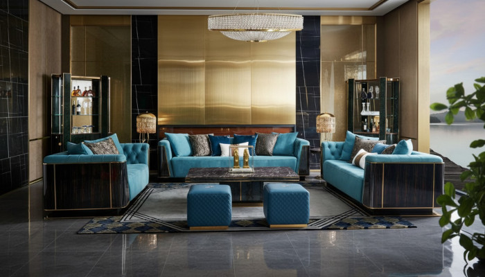 Mobili da soggiorno di lusso inclusi divano, set divano, tavolino da salotto, design.