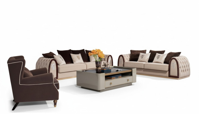 Divano Chesterfield beige in tessuto stoffa divani divani di lusso a 4 posti 295cm.