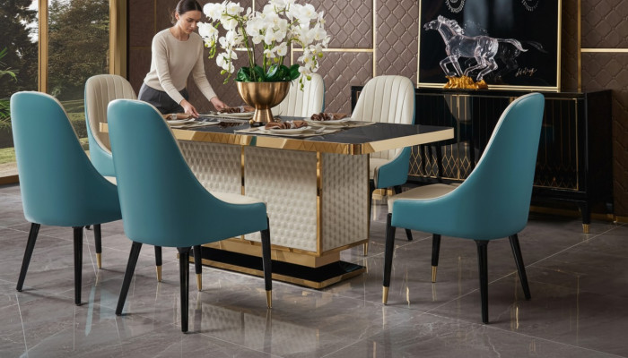 Tavolo da pranzo Design in acciaio inossidabile per sala da pranzo moderna, soggiorno e cucina.
