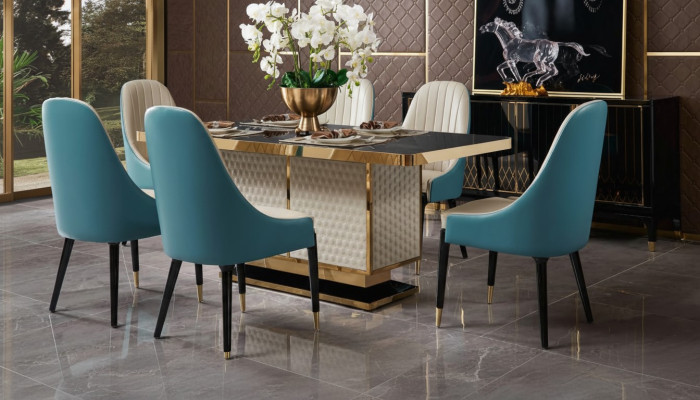 Tavolo da pranzo Design in acciaio inossidabile per sala da pranzo moderna, soggiorno e cucina.