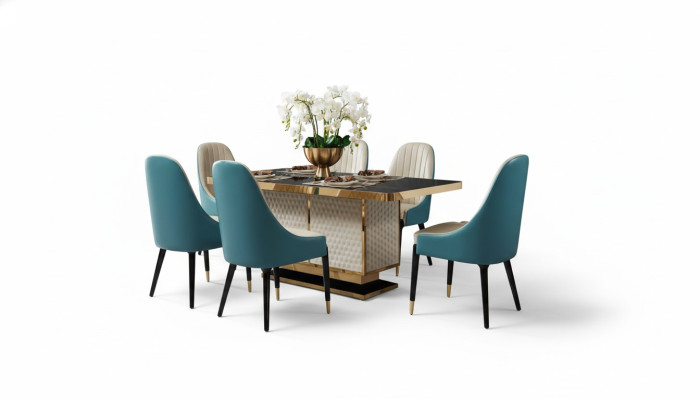 Tavolo da pranzo Design in acciaio inossidabile per sala da pranzo moderna, soggiorno e cucina.