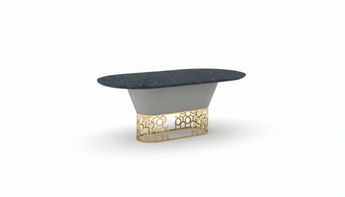 Tavoli da pranzo in metallo di lusso in acciaio inox per designer per il soggiorno con design in marmo.