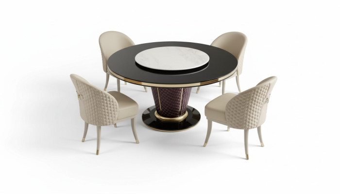 Design Tavolo Rotondo 4x Sedie Sedie Sala da Pranzo Sedile Imbottito Tavoli Rotondi