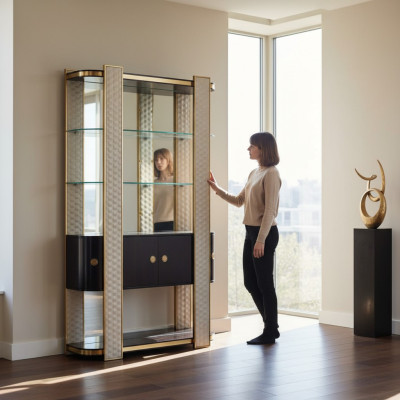 Vetrina design in legno Armadio Armadi Soggiorno Scaffali Scaffali per ufficio Vetrina in vetro