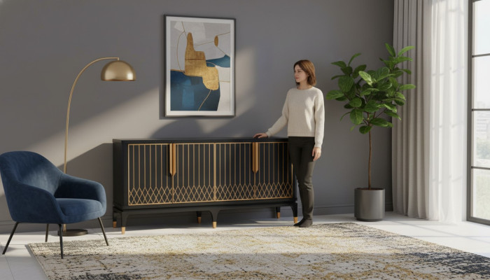Mobile consolle in legno con design da credenza.