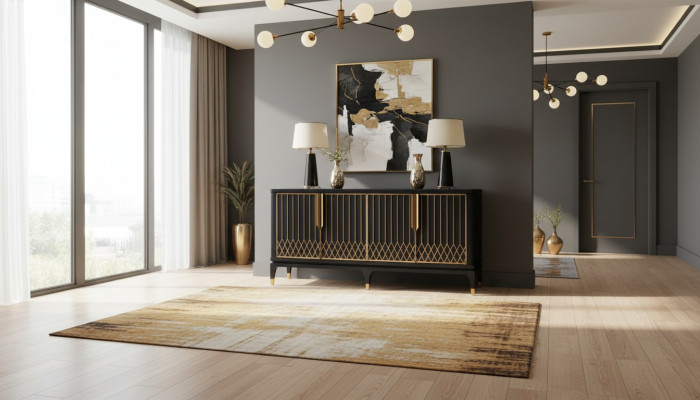 Mobile consolle in legno con design da credenza.