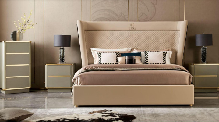 Set camera da letto con letto design, 2 comodini e un settimino, nuovo.