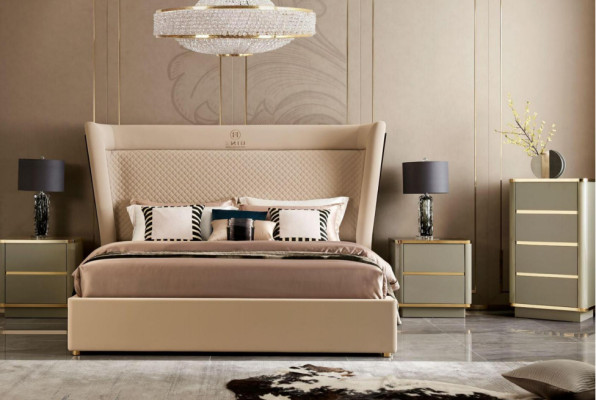 Set camera da letto con letto design, 2 comodini e un settimino, nuovo.