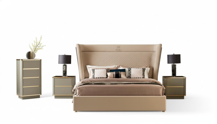 Camera da letto dell'hotel Letti Letto matrimoniale Design in legno Tessuto Letti 180x200cm