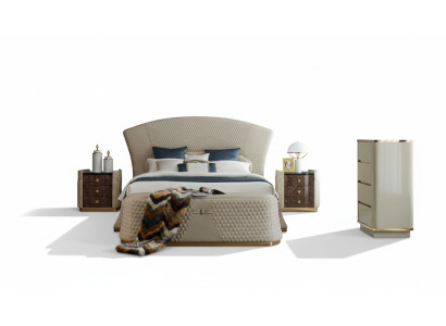Camera da letto Letto Pouf 2x Comodino Set completo Mobili in pelle