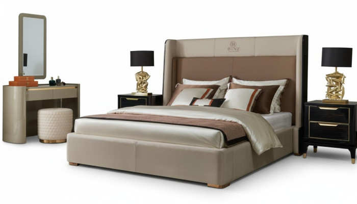 Letto Camera da letto Set design Mobili Di lusso Letti 2x Comodino 3 pezzi Struttura del letto