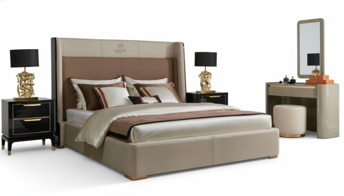 Lussuoso letto dell'hotel, letto matrimoniale, design in legno, letto moderno 180x200, camera da letto matrimoniale.