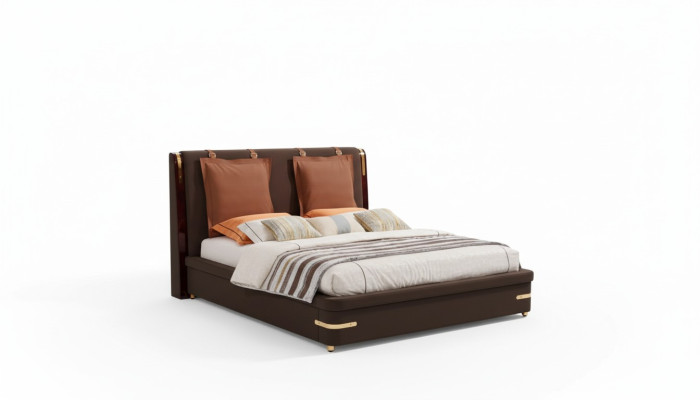 Letto imbottito design di lusso in metallo per camere matrimoniali in pelle.