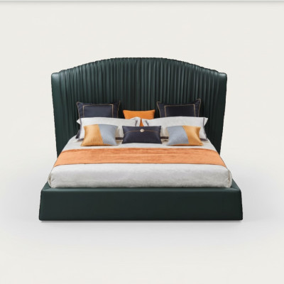 Letto Imbottito Design di Lusso Letti Matrimoniali Beige 180x200 Camera da Letto in Pelle di Albergo
