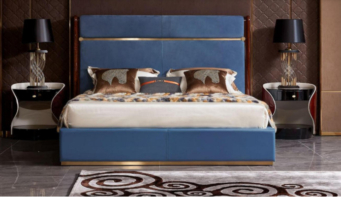 Struttura classica del letto in pelle Letto Letti di lusso blu Mobili da camera da letto