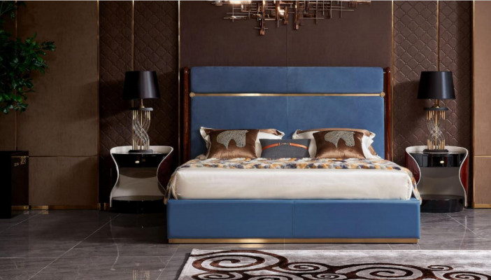 Struttura classica del letto in pelle Letto Letti di lusso blu Mobili da camera da letto