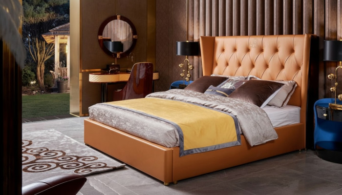 Letto Camera da letto Mobili 6 pezzi in pelle Set completo Design Letti di lusso