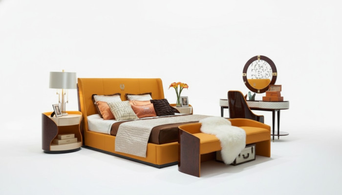 Camera da letto set di 7 pezzi. Mobili di lusso letto sgabello specchio comodino telai letto