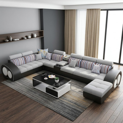 Divano design angolare con pouf set imbottito a forma di L per salotto