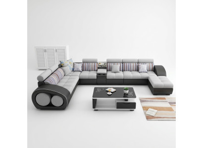 Divano design angolare con pouf set imbottito a forma di L per salotto
