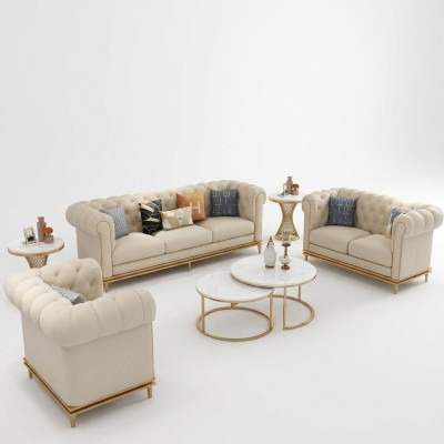 Set di divani composto da 3 pezzi: divano, poltrona, divano. Design moderno di lusso, nuovo di zecca.