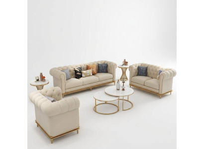 Set di divani composto da 3 pezzi: divano, poltrona, divano. Design moderno di lusso, nuovo di zecca.