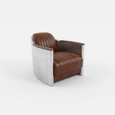 Poltrona in vera pelle, divano, divano, club aereo Lounge retro Aviator Vintage in alluminio.