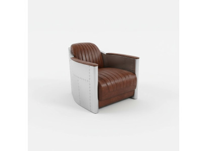 Poltrona in vera pelle, divano, divano, club aereo Lounge retro Aviator Vintage in alluminio.