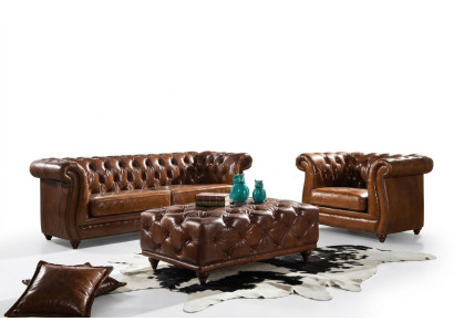 Set divano classico composto da divano e poltrona 3+1 in pelle di design nuovo