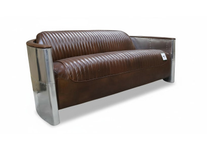 Sofà in pelle vera Divano design in pelle a 3 posti Divano vintage in alluminio aereo metallizzato