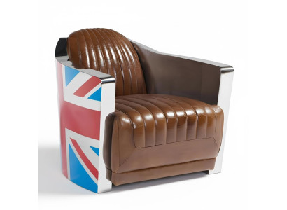 Union Jack Aviator Retro Poltrona Club in pelle marrone vintage.