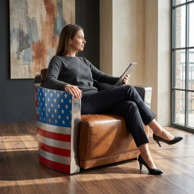 Pelle vera Poltrona in pelle vintage Design Rocket Union Jack Vintage