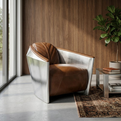 Poltrona in pelle stile aviatore da aereo, poltrona lounge vintage