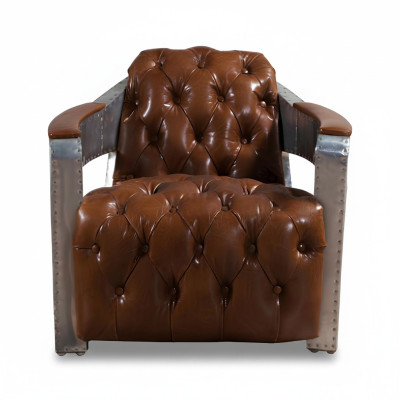 Poltrona Aviatore Chesterfield Shabby Vintage Sedia in Pelle Club Lounge di Design