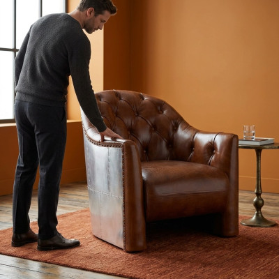 Aviatore Chesterfield Sedia Vintage in Pelle Poltrona Lounge Vintage Cocktail.